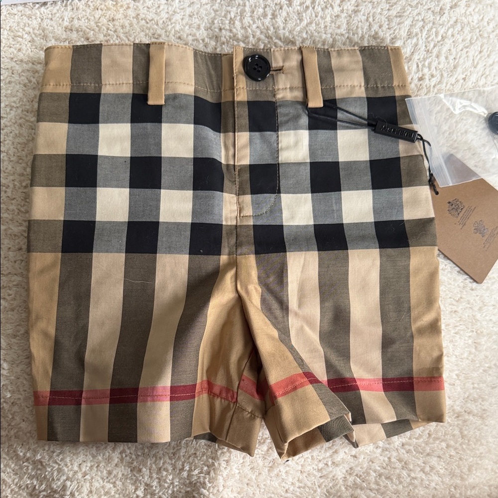 Toddler Boy Burberry Beige and Black Plaid Shorts